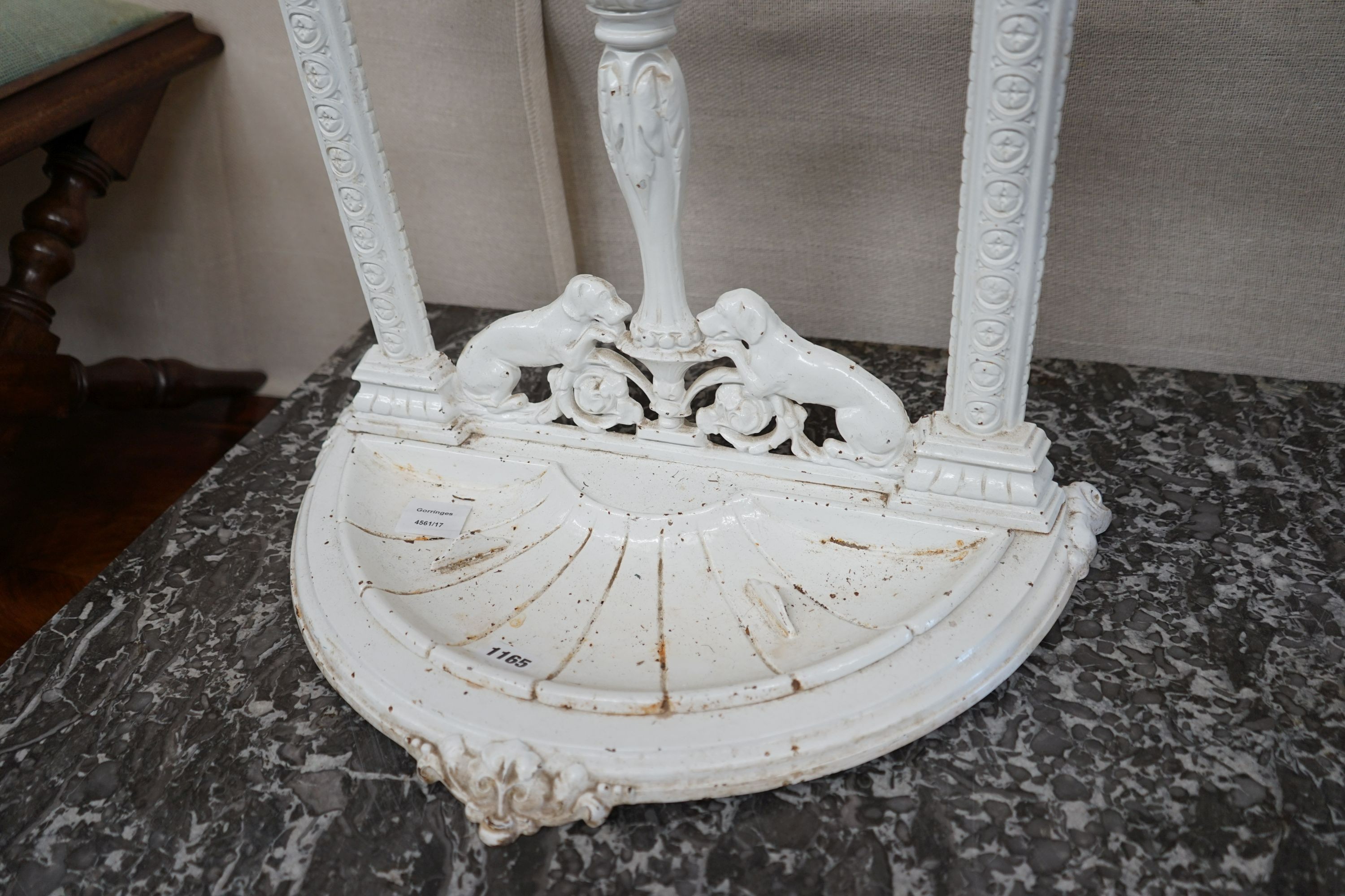 A Victorian painted cast iron stick stand, width 50cm, height 84cm